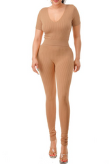 Seamless V Neck Short Sleeve Top & Leggings