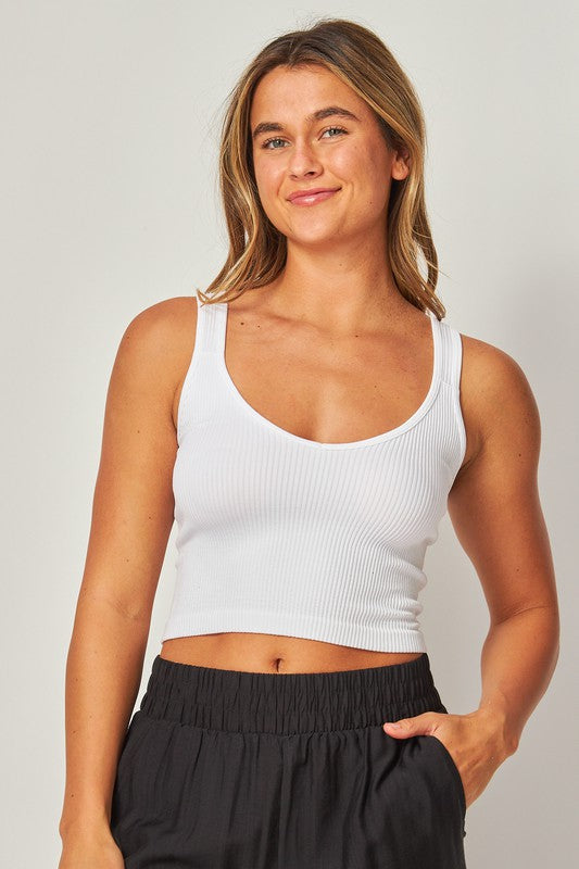 Stretchy Ribbed Seamless V Neck Crop Top