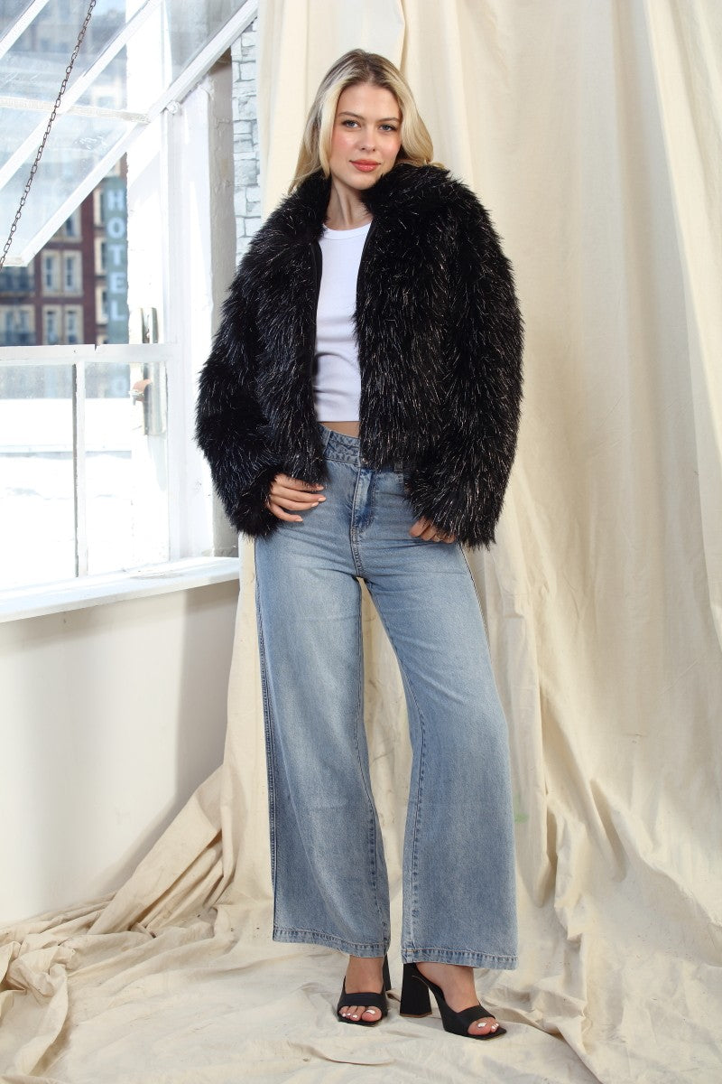 Metallic Long Fur Jacket