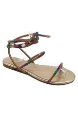 Rhinestone Double Band Leg Wrap Sandal