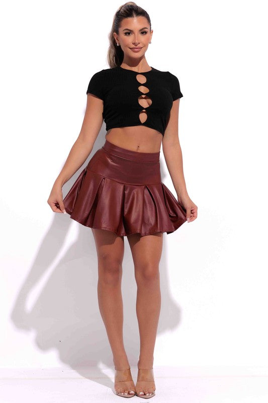 Pleated PU Skirt