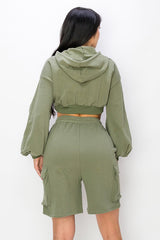 Hoodie Crop Top & Cargo Short Set