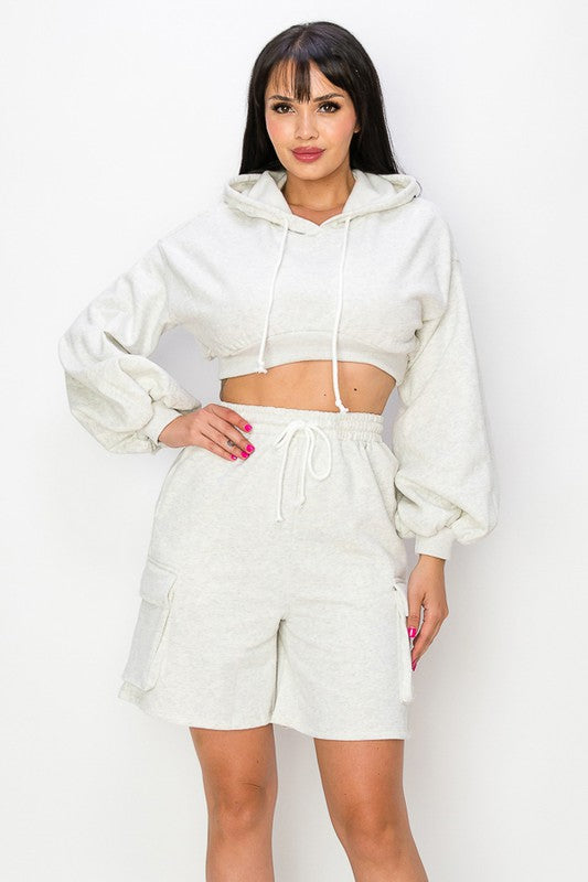 Hoodie Crop Top & Cargo Short Set