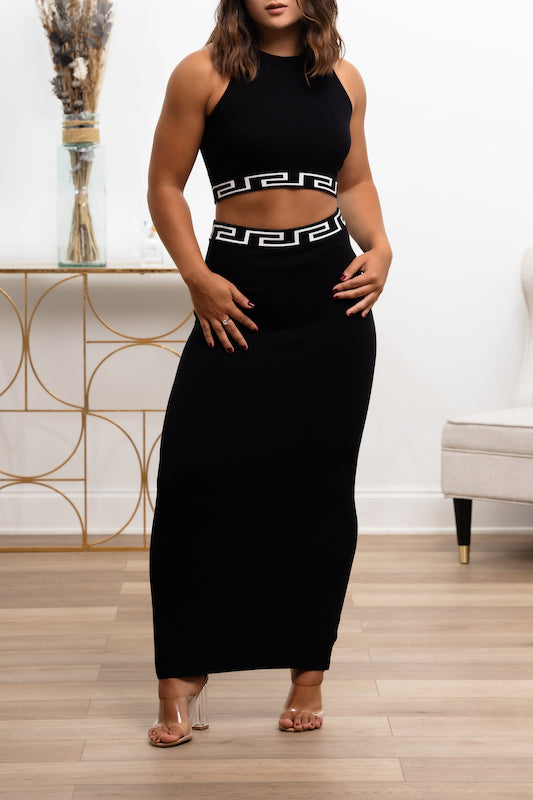 Sleeveless Solid Crop Top and Maxi Skirt