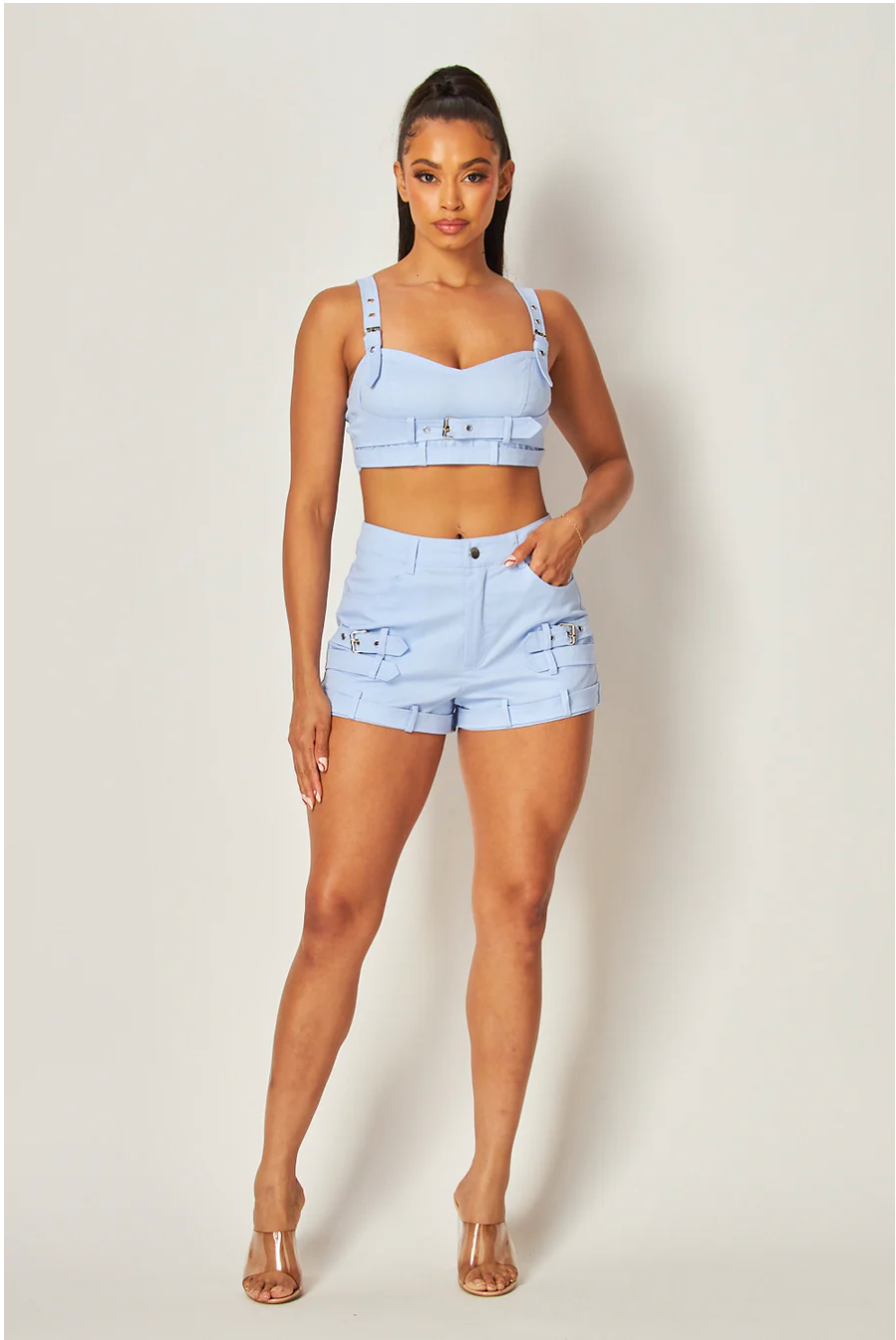 Mariana Buckle Detail Crop Tank Top and Short Set