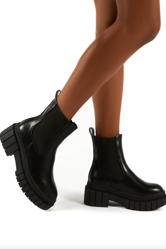 Qupid Black PU Chunky Sole Booties