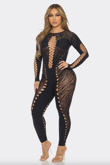 Mesh Keyholes Bodycon Jumpsuit