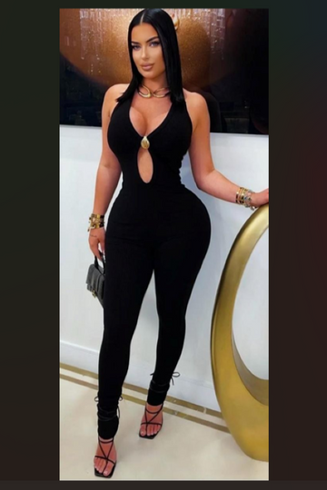 Ribbed Halter Jumpsuit with Metal Trim