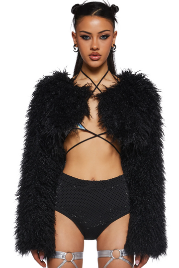 Fuax Fur Shaggy Crop Cardigan