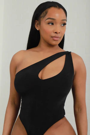 One Shoulder Sleeveless Bodysuit With Cutout