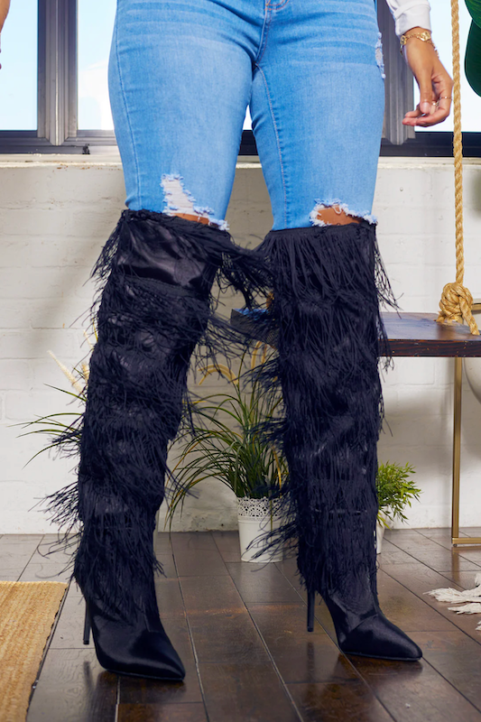 Thigh High 3 Layer Fringe Boot