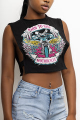 "Born To Ride" Open Sides Crop Top
