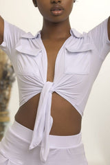 Tie Front Collared Crop Top