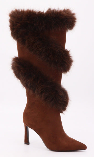 Fur Trimmed Pointy Toe Boots Faux Suede