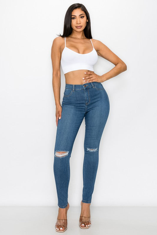 High Rise Knee Cut Skinny Jean ENCORE JEANS.CORP