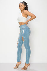 High Rise Hole Heavy Destroy Skinny Jeans