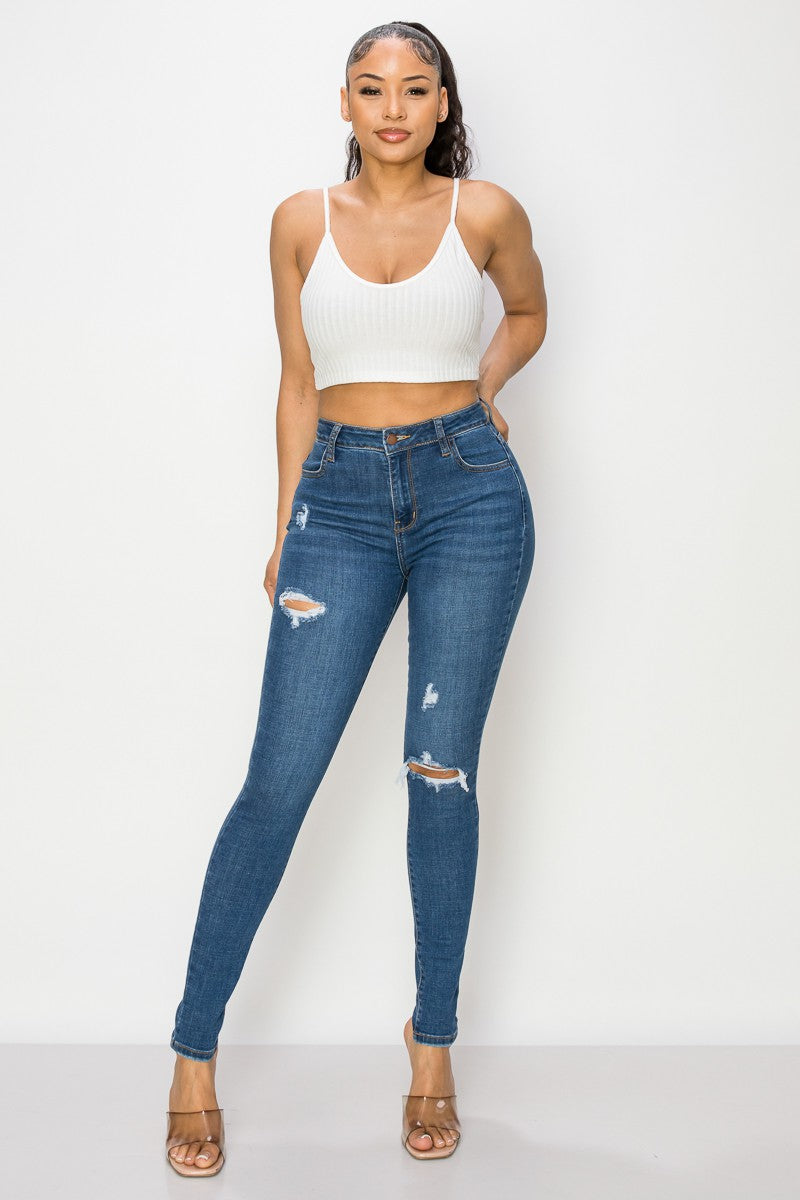 HIGH RISE DESTRUCTED FRONT SKINNY