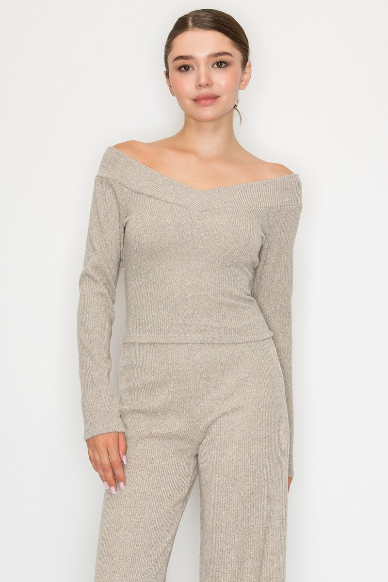 V Neck Off Shoulder Top