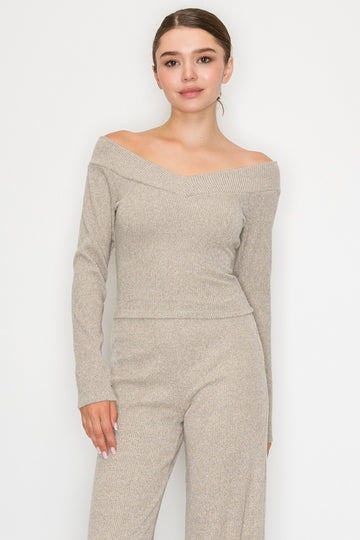 V Neck Off Shoulder Top