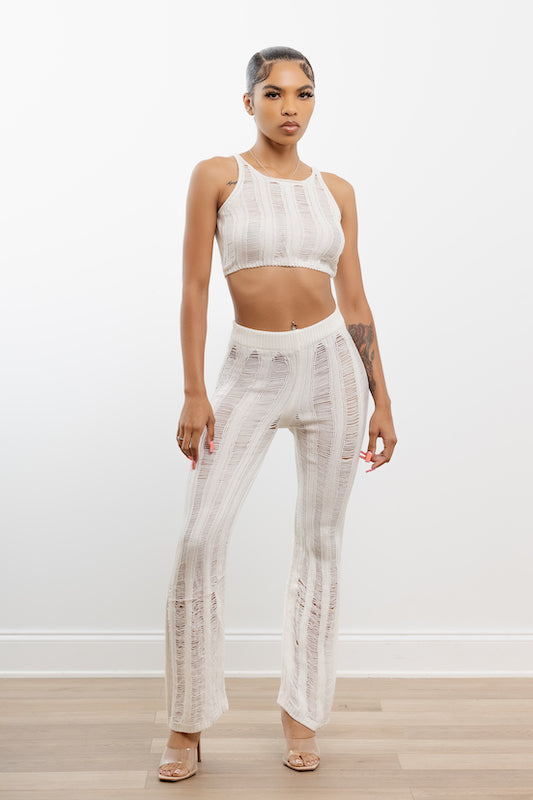 Round Neck Solid Knit Pants Set