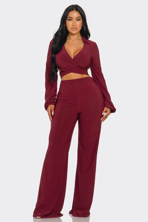 L/S Criss Cross Top and Wide Leg Pant Set
