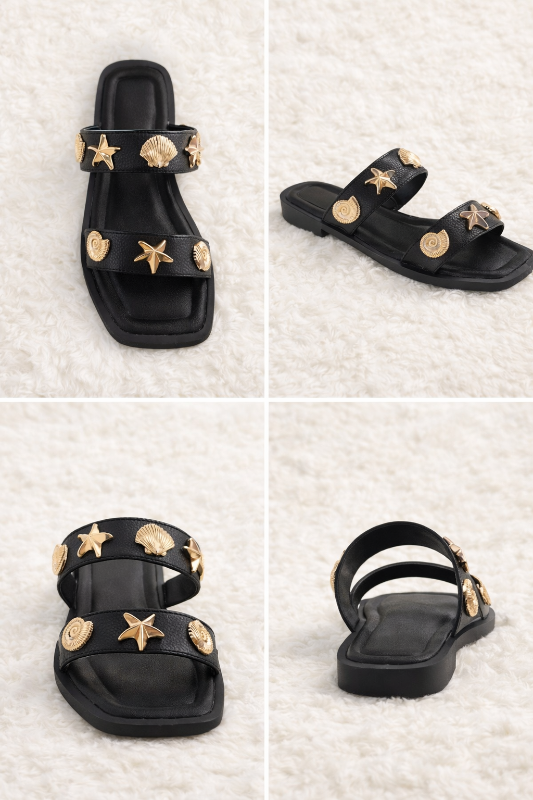 Make a splash with these nautical-inspired double strap sandals, designed for comfort and style.