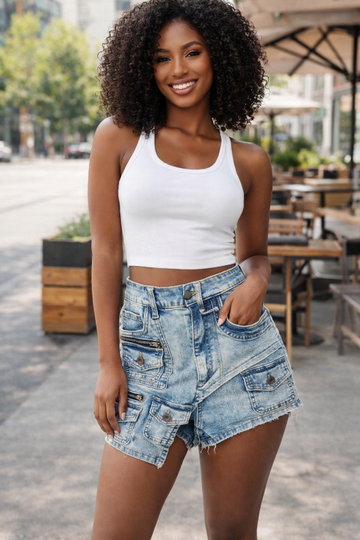 Elevate your casual wardrobe with these Offset Wrap Effect Cargo Shorts.