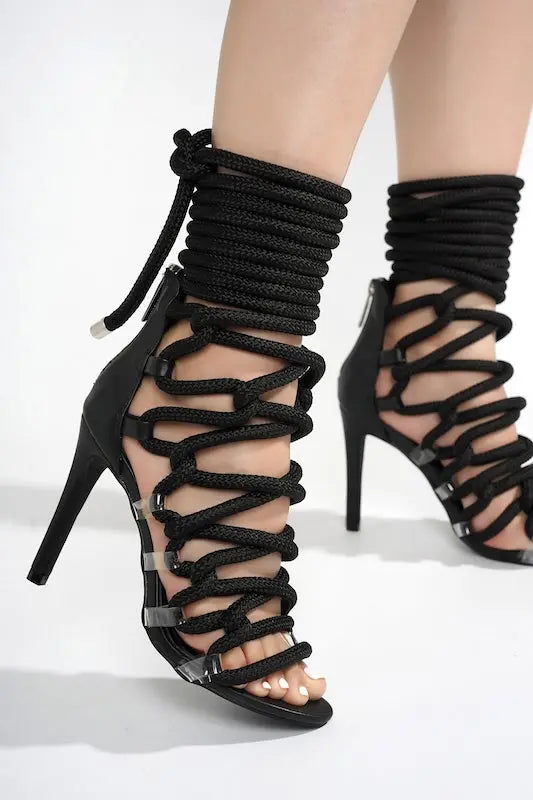 Thick Lace Rope Heels Got the Look