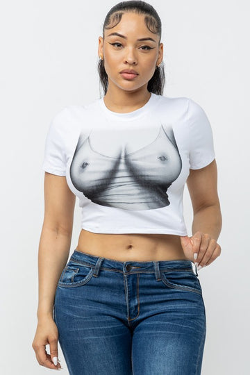 Crop T-Shirt with Chest Graphics