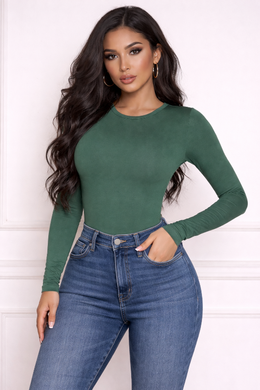 Step into bold confidence with this long-sleeve bodysuit, designed to hug your silhouette 