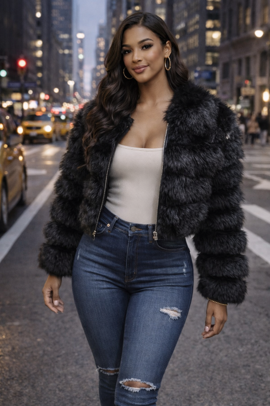 Unleash your inner edge with the Onyx Glam Cropped Jacket—a bold statement piece that commands 