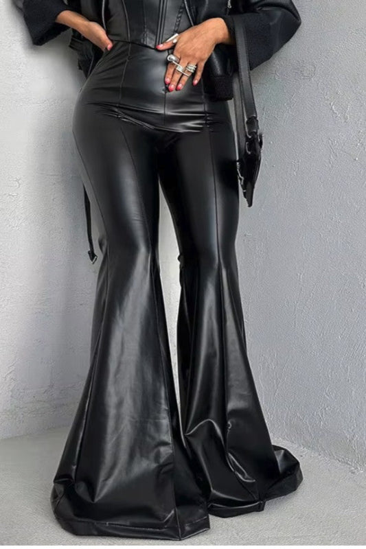 Pu Leather Wide Flare Pants