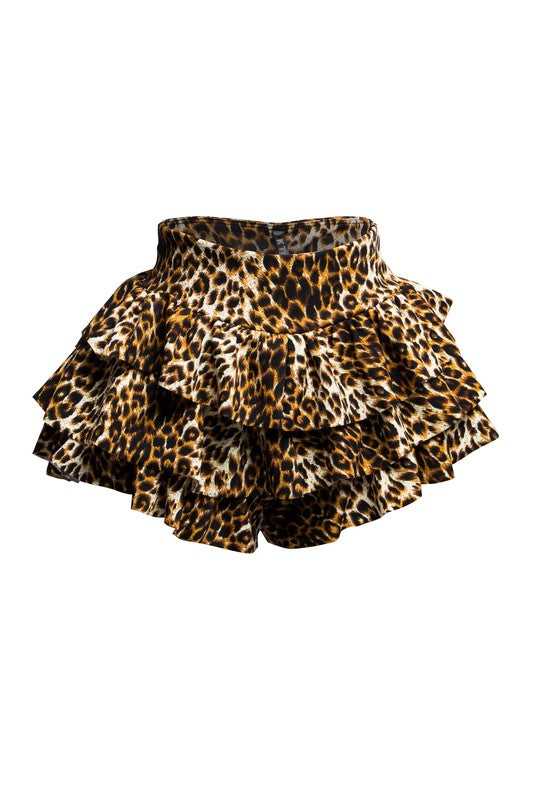 Leopard Printed Ruffle Skirt K TOO