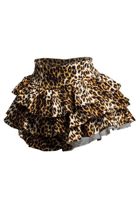 Leopard Printed Ruffle Skirt K TOO