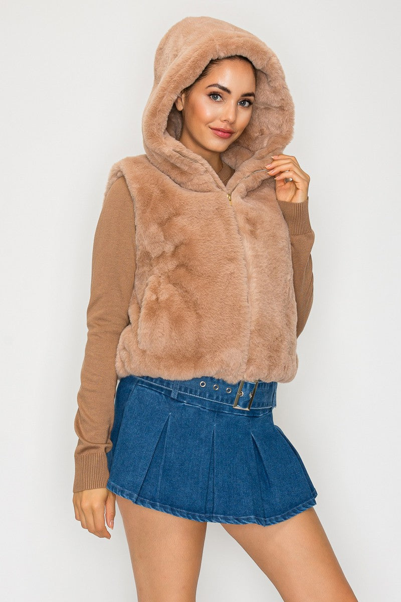Fur Hooded Vest