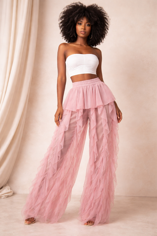 High Waisted All Over Ruffle Pants