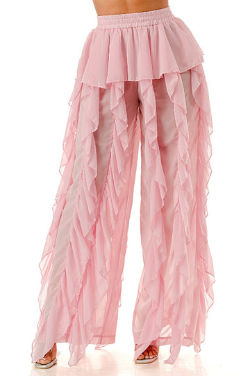 High Waisted All Over Ruffle Pants