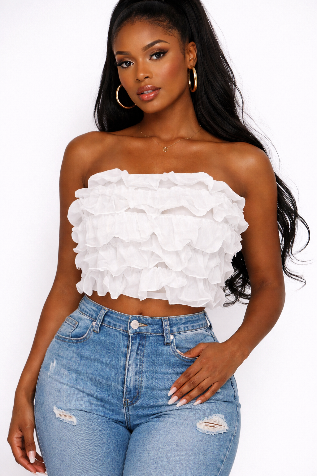 Ruffle Strapless Crop Top