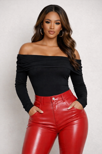 Dare to turn heads in this sultry off-shoulder bodysuit that commands attention. The long sleeves 