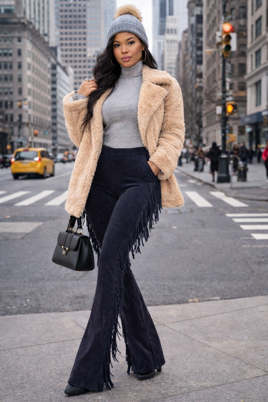 Make a bold statement with these fringe-detailed pants that push the boundaries of conventional