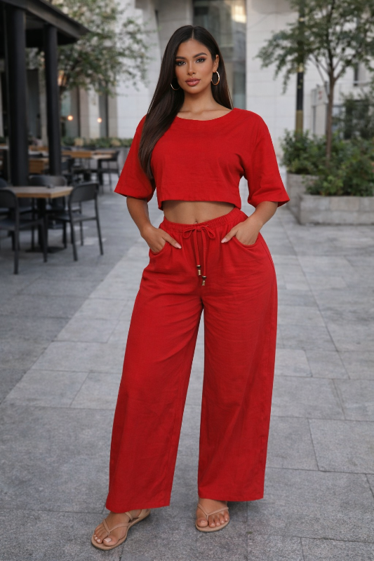 Solstice Linen Split-Back Tee