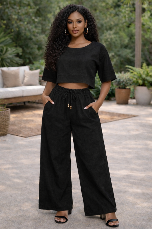 Solstice Linen Split-Back Tee