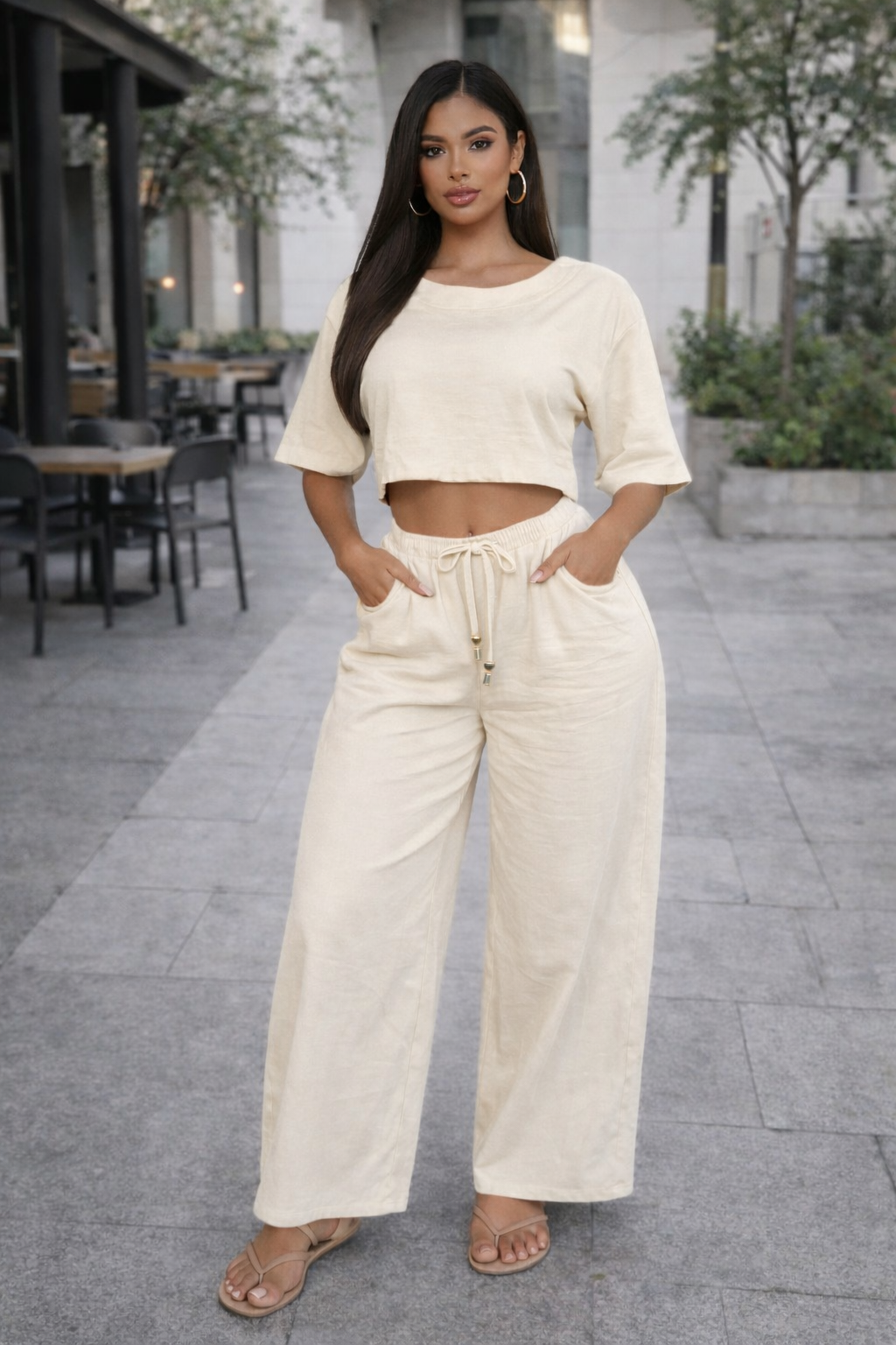 Solstice Linen Split-Back Tee