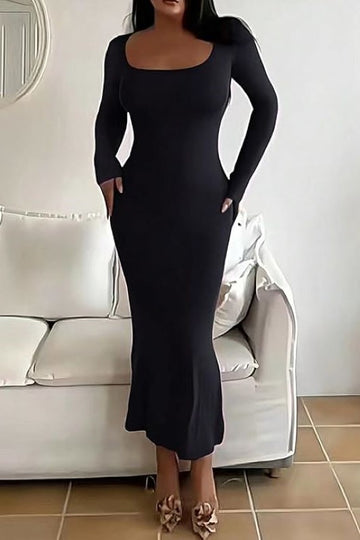 Scoop Neck Long Sleeve Mermaid Maxi Dress K TOO