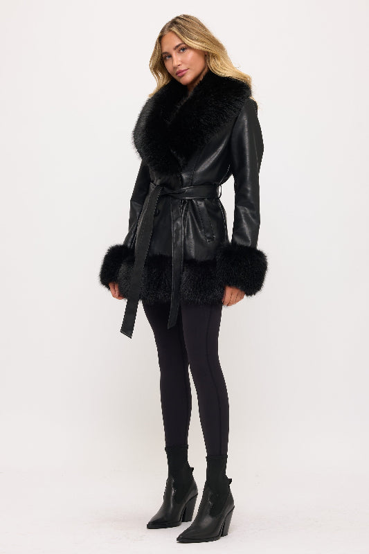 Midnight Empress Fur-Trimmed Coat
