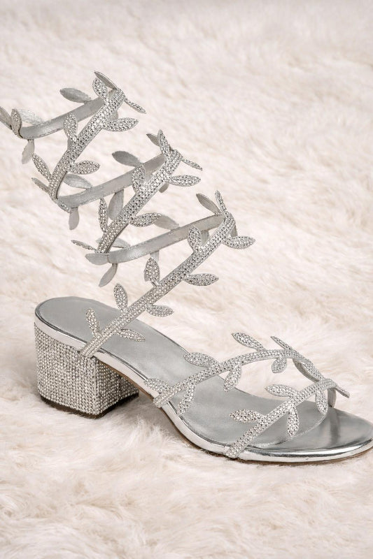 Vine Rhinestone Wrap Block Heels