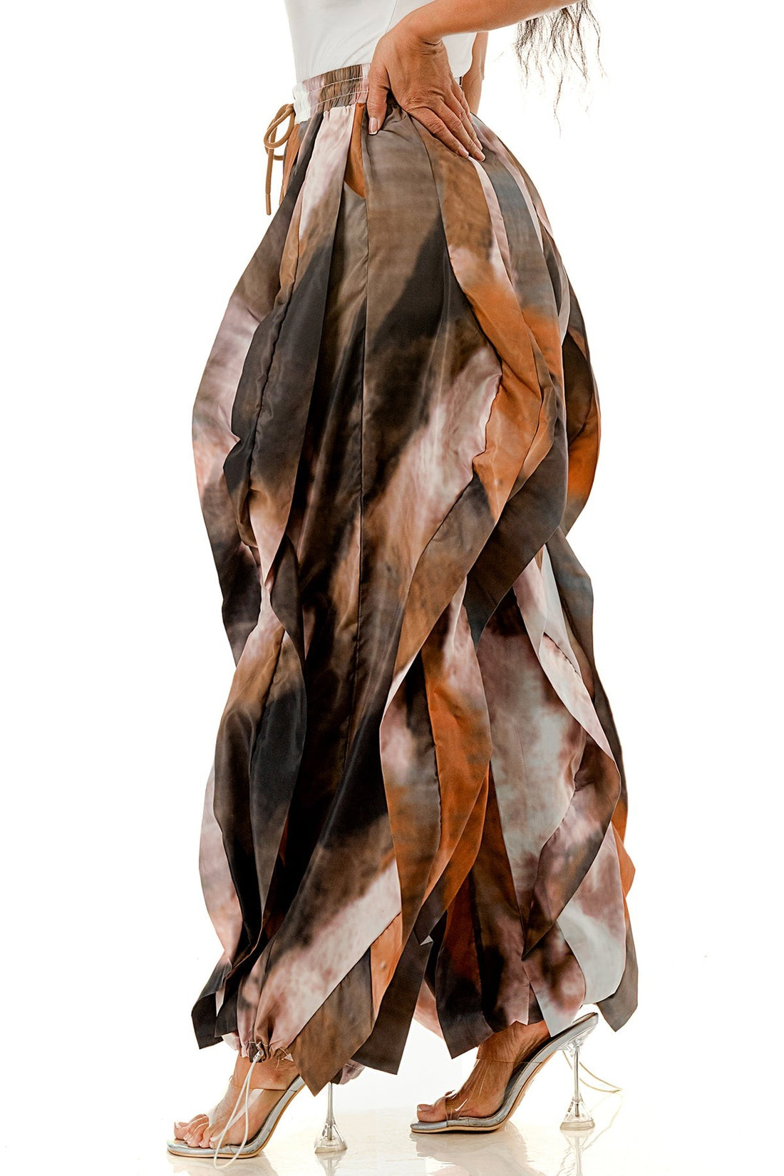 Printed Wide Leg Dramatic Ruffle Jogger