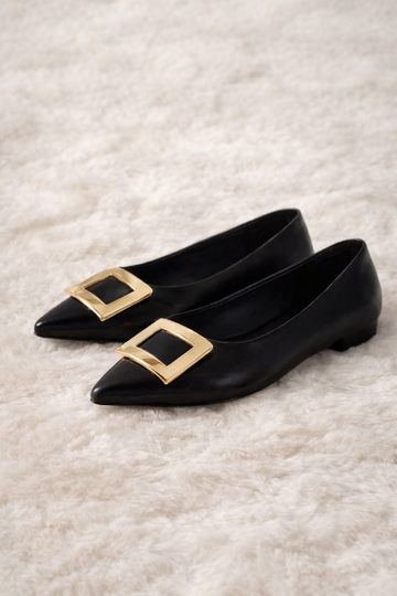 Step into confidence with our Golden Buckle Flat—where bold style meets everyday wearability.