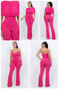 Fuchsia Ruched Contour Flare Leg Jumpsuit