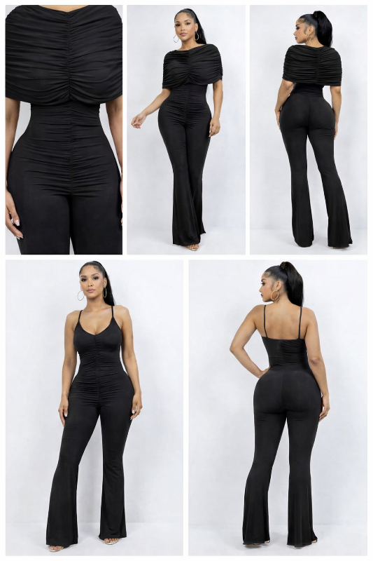 Fuchsia Ruched Contour Flare Leg Jumpsuit